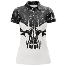 Load image into Gallery viewer, Black and white Womens golf polo shirts custom funny skull golf pattern shirts for ladies, golf gifts NQS5750