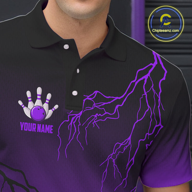 Black and Purple gradient Lightning thunder storm Bowling shirts for Men Custom Bowling Team Jerseys NQS10136