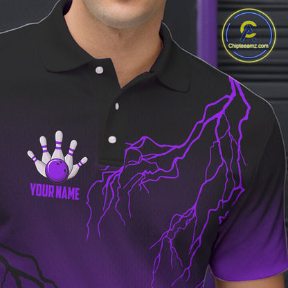 Black and Purple gradient Lightning thunder storm Bowling shirts for Men Custom Bowling Team Jerseys NQS10136