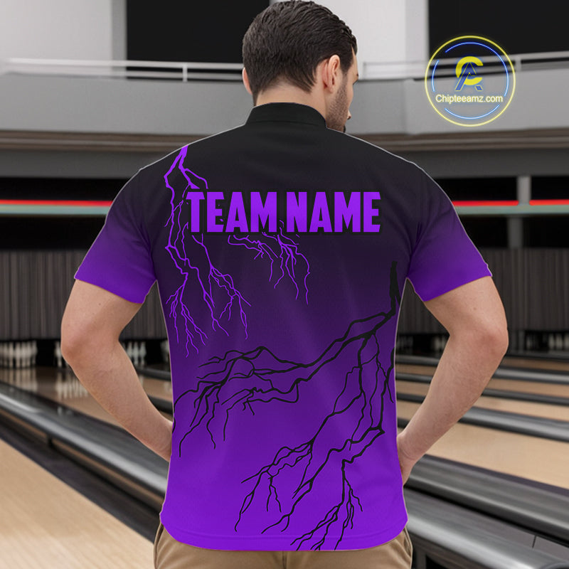 Black and Purple gradient Lightning thunder storm Bowling shirts for Men Custom Bowling Team Jerseys NQS10136