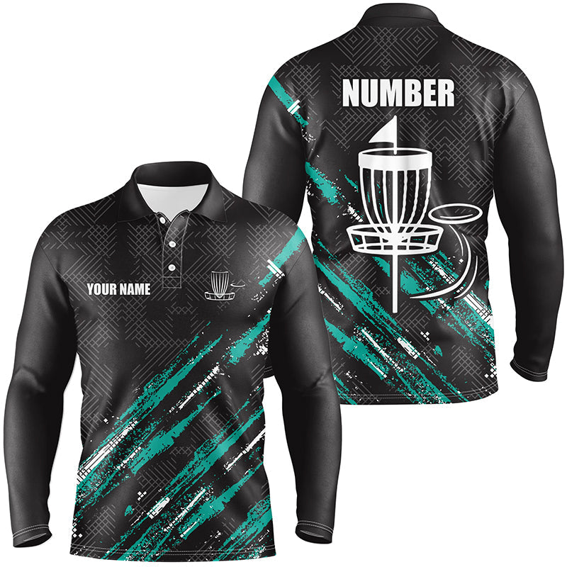 Black and Green camo Disc golf basket custom team disc golf polo shirt for Men, disc golf attire NQS8068