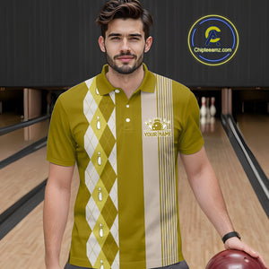 Retro Yellow argyle pattern Bowling shirts For Men custom bowling team jerseys Bowler Outfits NQS10277