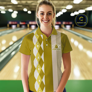 Retro Yellow argyle pattern Bowling shirts For Women custom bowling team jerseys Bowler Outfits NQS10277
