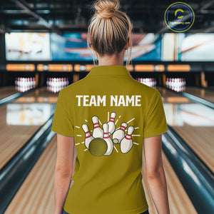 Retro Yellow argyle pattern Bowling shirts For Women custom bowling team jerseys Bowler Outfits NQS10277