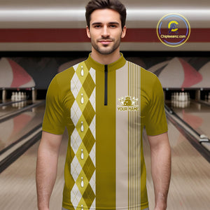 Retro Yellow argyle pattern Bowling shirts For Men custom bowling team jerseys Bowler Outfits NQS10277