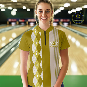 Retro Yellow argyle pattern Bowling shirts For Women custom bowling team jerseys Bowler Outfits NQS10277