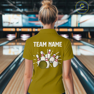 Retro Yellow argyle pattern Bowling shirts For Women custom bowling team jerseys Bowler Outfits NQS10277