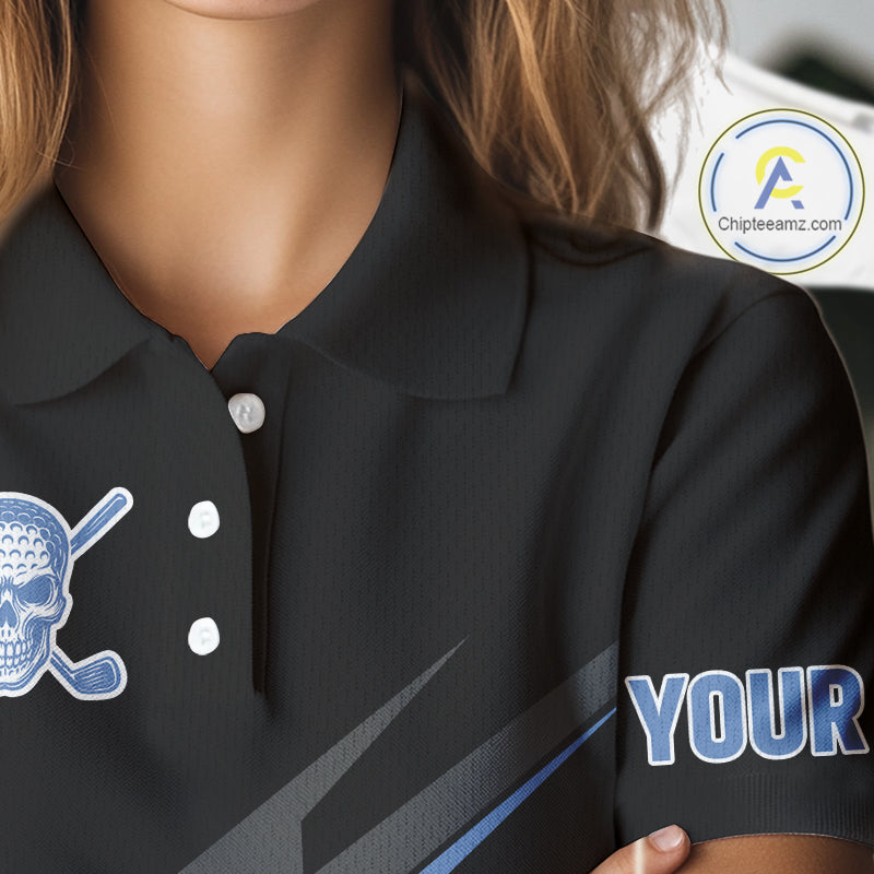 Black and Blue Skull Golf polo shirts For Women Custom Ladies golf tops, Personalized golf gifts NQS10467