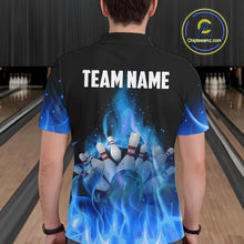 Load image into Gallery viewer, Personalized Mens Bowling Shirt Blue flame Bowling Ball and Pins Team bowling jerseys for men Bowler NQS10471