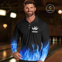 Load image into Gallery viewer, Personalized Mens Bowling Shirt Blue flame Bowling Ball and Pins Team bowling jerseys for men Bowler NQS10471