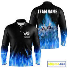 Load image into Gallery viewer, Personalized Mens Bowling Shirt Blue flame Bowling Ball and Pins Team bowling jerseys for men Bowler NQS10471