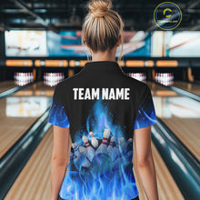Load image into Gallery viewer, Personalized Women Bowling Shirt Blue flame Bowling Ball Pins Team bowling jerseys for ladies Bowler NQS10471