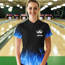 Load image into Gallery viewer, Personalized Women Bowling Shirt Blue flame Bowling Ball Pins Team bowling jerseys for ladies Bowler NQS10471