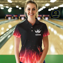 Load image into Gallery viewer, Personalized Women Bowling Shirt Red flame Bowling Ball Pins Team bowling jerseys for ladies Bowler NQS10473
