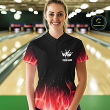 Load image into Gallery viewer, Personalized Women Bowling Shirt Red flame Bowling Ball Pins Team bowling jerseys for ladies Bowler NQS10473