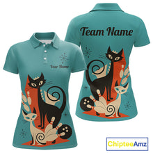 Load image into Gallery viewer, Custom retro bowling shirts Cats Bowling jersey for Women Team Bowling Polo, 1/4 Zip Shirts | Blue NQS11072