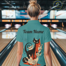 Load image into Gallery viewer, Custom retro bowling shirts Cats Bowling jersey for Women Team Bowling Polo, 1/4 Zip Shirts | Blue NQS11072