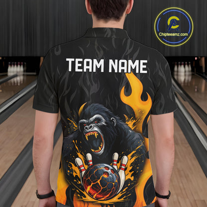 Black and Orange Flame Gorilla Bowling shirts For Men Custom Gorilla Team Bowling Jerseys NQS11279