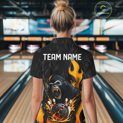 Black and Orange Flame Gorilla Bowling shirts For Women Custom Gorilla Team Bowling Jerseys NQS11279