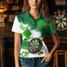 Load image into Gallery viewer, Green shamrock Women Darts Polo, Quarter Zip shirts Custom St Patrick Day team league darts jersey NQS9557