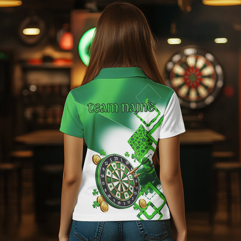 Green shamrock Women Darts Polo, Quarter Zip shirts Custom St Patrick Day team league darts jersey NQS9557