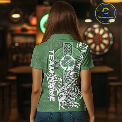 Green Irish Tribal Cross St Patrick's Day Women Darts shirts Custom Lucky Darts Team Jerseys NQS9553