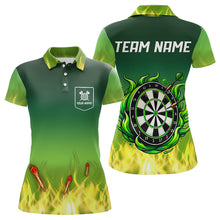 Load image into Gallery viewer, Yellow Green Flame Darts Shirts For Women Custom Fire Team Darts Jersey NQS9558