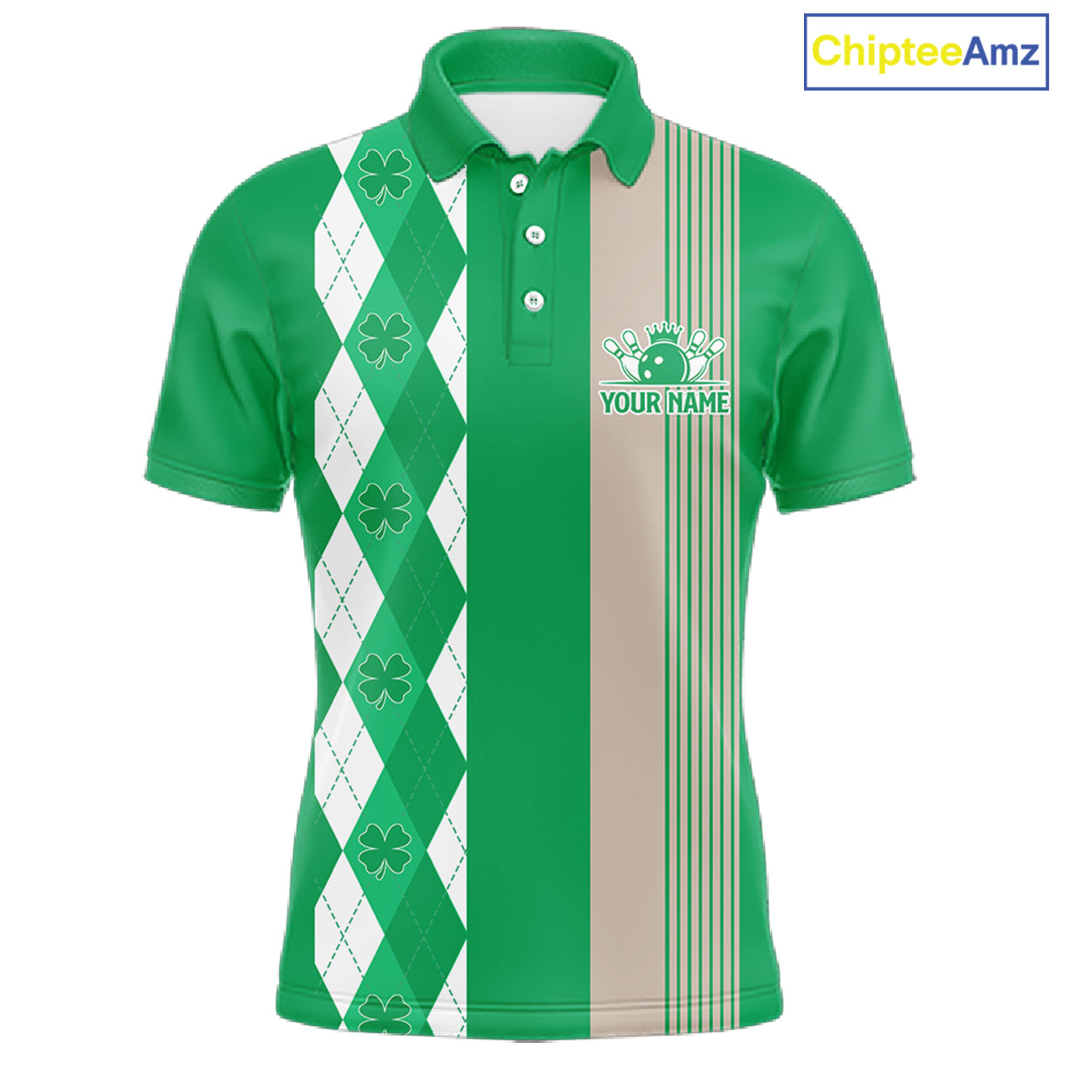 Retro Green argyle pattern shamrock Bowling shirts For Men custom St Patrick Day bowling team jersey NQS11667