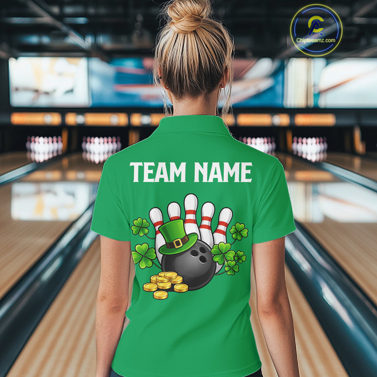 Retro Green argyle pattern shamrock Bowling shirts For Women custom St Patrick's bowling team jersey NQS11667