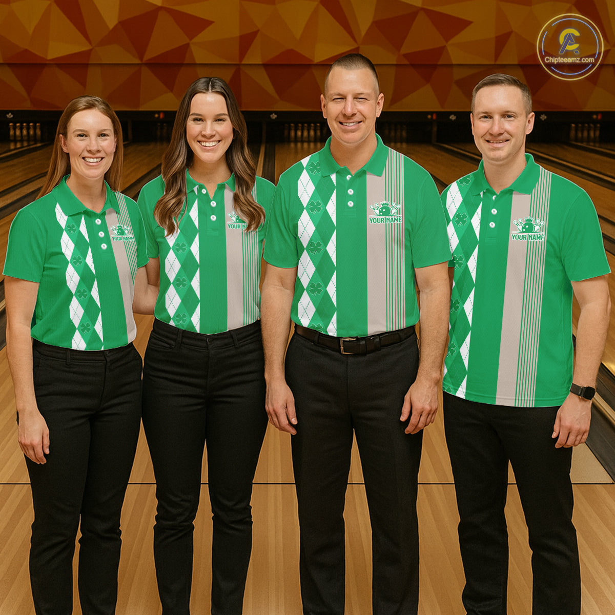 Retro Green argyle pattern shamrock Bowling shirts For Women custom St Patrick's bowling team jersey NQS11667