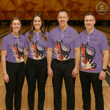 Load image into Gallery viewer, Custom retro bowling shirts Cats Bowling jersey for Women Team Bowling Polo, 1/4 Zip Shirts | Purple NQS11668