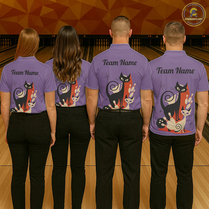 Custom retro bowling shirts Cats Bowling jersey for Women Team Bowling Polo, 1/4 Zip Shirts | Purple NQS11668