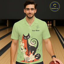 Load image into Gallery viewer, Custom retro bowling Hawaiian shirts Cat Bowling jersey Team Bowling button up Shirt | Green NQS11670