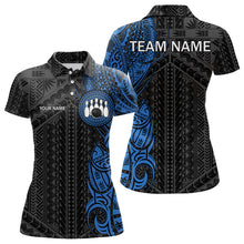 Load image into Gallery viewer, Black and Blue Tribal pattern Womens Bowling Shirts Custom Bowling outfit ladies Team bowling jerseys NQS9713