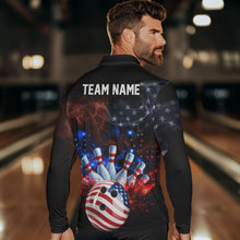Load image into Gallery viewer, Personalized Smoke American Flag Bowling Team Shirts For Men Custom Patriotic Bowling Gifts For Bowler NQS9717