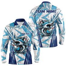 Load image into Gallery viewer, Personalized Blue Camo Shark Bowling Team Shirts For Men Custom Shark Bowling Polo, Quarter Zip Shirt NQS9719