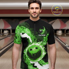 Load image into Gallery viewer, Green Flame Fire Bowling Shirts for Men Custom Bowling Team Jersey Bowling Polo &amp; Quarter-Zip Shirts NQS11752