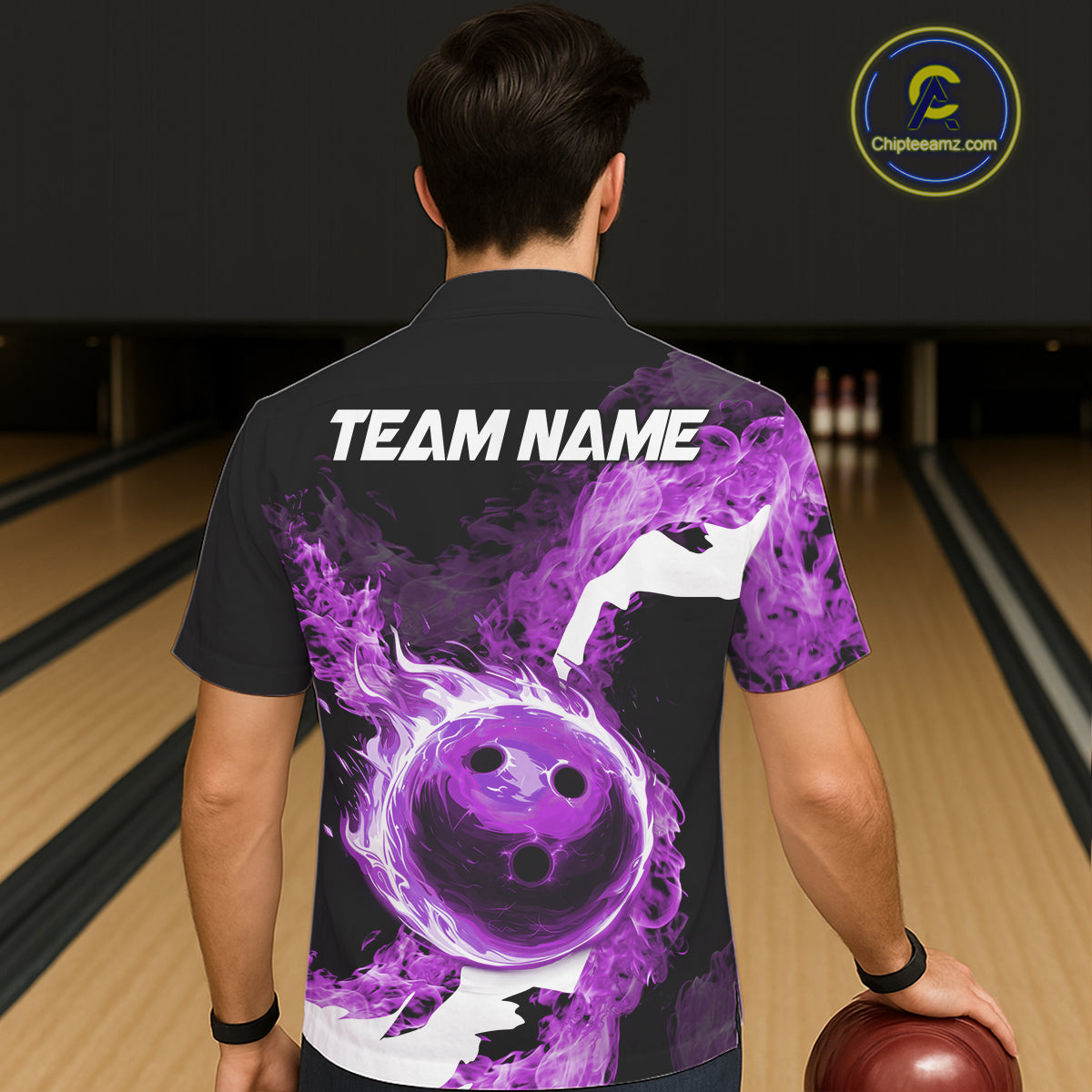 Purple Flame Fire Bowling Hawaiian Shirt Custom Bowling Team Jersey Bowling Button-up Shirts NQS11753