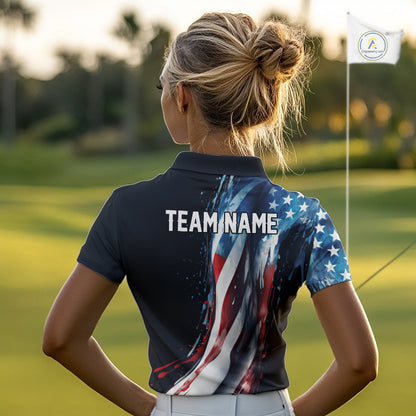 American flag Black Women golf polo shirts Custom team patriotic golf top for ladies NQS9978