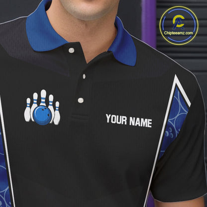 Black and Blue Camo Flame Mens Bowling Polo, quarter zip shirts Custom team bowling league jersey NQS10150