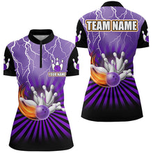 Load image into Gallery viewer, Women Bowling Shirts Custom lightning storm vintage Bowling Team Jersey, gift for Bowlers | Purple NQS8283