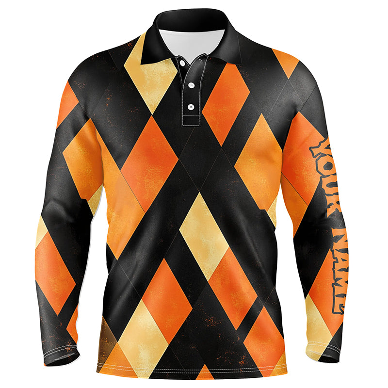 Black and orange argyle pattern Men golf polo shirts custom Halloween golf shirts for men NQS8290