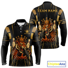 Load image into Gallery viewer, Personalized Black and Gold Tiger Bowling Shirt For Mens Custom Team bowling jerseys, gift for Bowler NQS10474