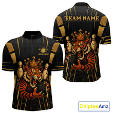 Load image into Gallery viewer, Personalized Black and Gold Tiger Bowling Shirt For Mens Custom Team bowling jerseys, gift for Bowler NQS10474