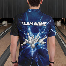 Load image into Gallery viewer, Mens polo bowling shirts Custom blue lightning thunder Bowling Team Jersey, gift for team Bowlers NQS6638