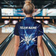 Load image into Gallery viewer, Womens bowling Quarter Zip shirts Custom blue lightning thunder Bowling Team Jersey, gift for Bowlers NQS6638