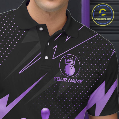 Custom Black and Purple Bowling Polo, Quarter Zip Shirts for Men, Team Bowling League Jersey NQS10894