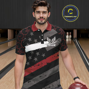 Black American flag Men bowling shirts Custom bowling camo Team Jerseys, gift for Bowlers | Red NQS10895