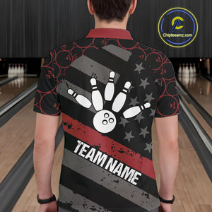 Black American flag Men bowling shirts Custom bowling camo Team Jerseys, gift for Bowlers | Red NQS10895