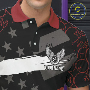 Black American flag Men bowling shirts Custom bowling camo Team Jerseys, gift for Bowlers | Red NQS10895
